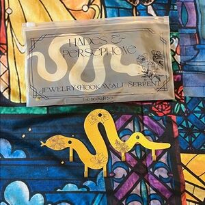 Gold Serpent Jewelry Wall Hook with Floral Etching